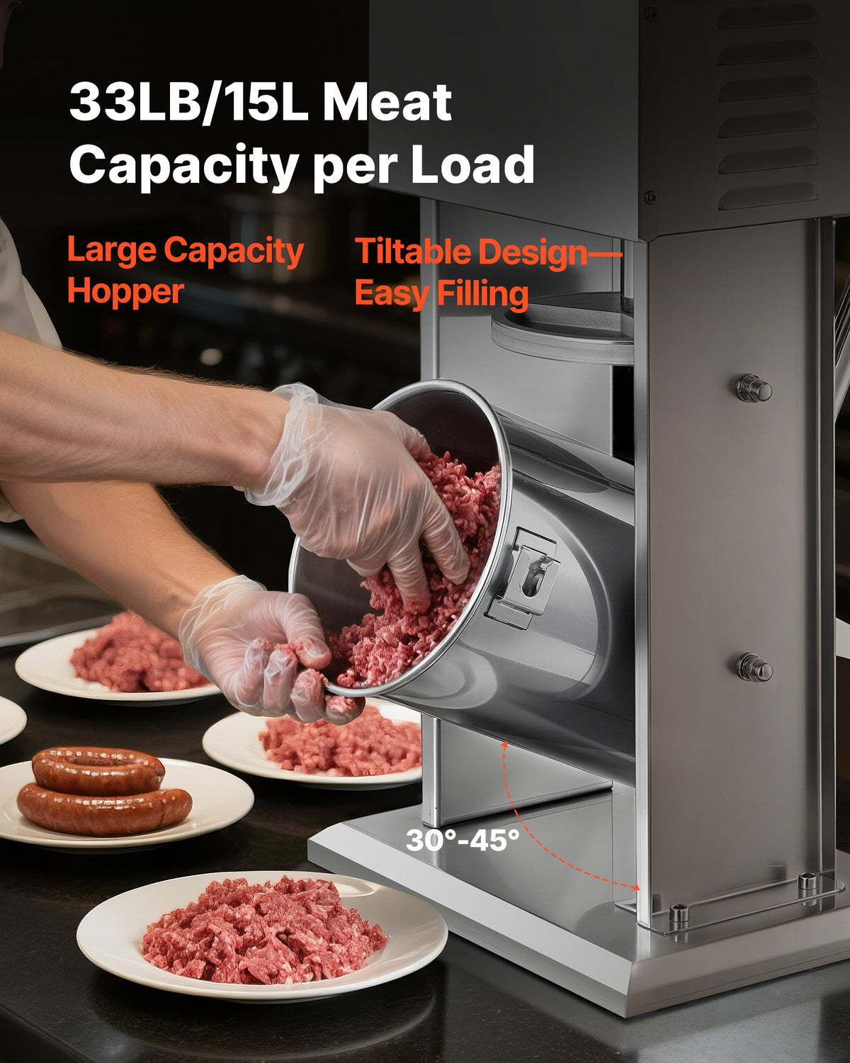 Electric Sausage Stuffer, 33 LBS / 15 L Vertical Meat Stuffer, Stepless Speed Control and Foot Pedal, V952-DDKGCJLS15L0UEPNT001V3