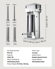 Electric Sausage Stuffer, 33 LBS / 15 L Vertical Meat Stuffer, Stepless Speed Control and Foot Pedal, V952-DDKGCJLS15L0UEPNT001V3