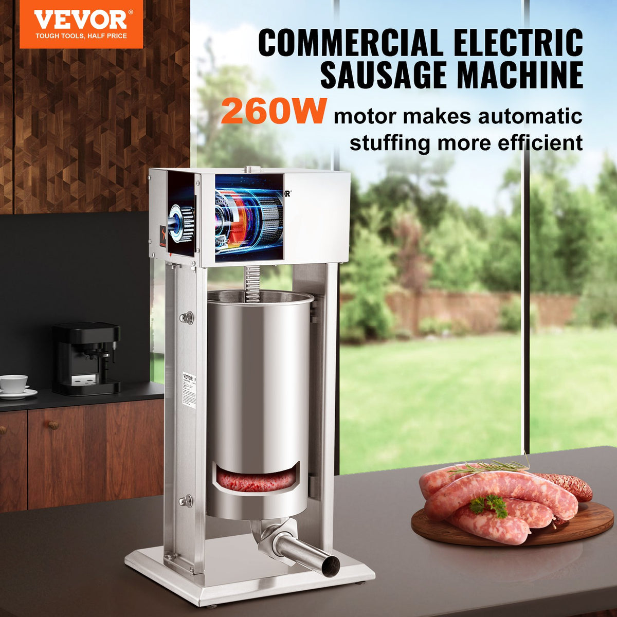 Electric Sausage Stuffer 15L Variable Speed Sausage Maker Stainless Steel V952-DDLSBX15L260W11X8V3