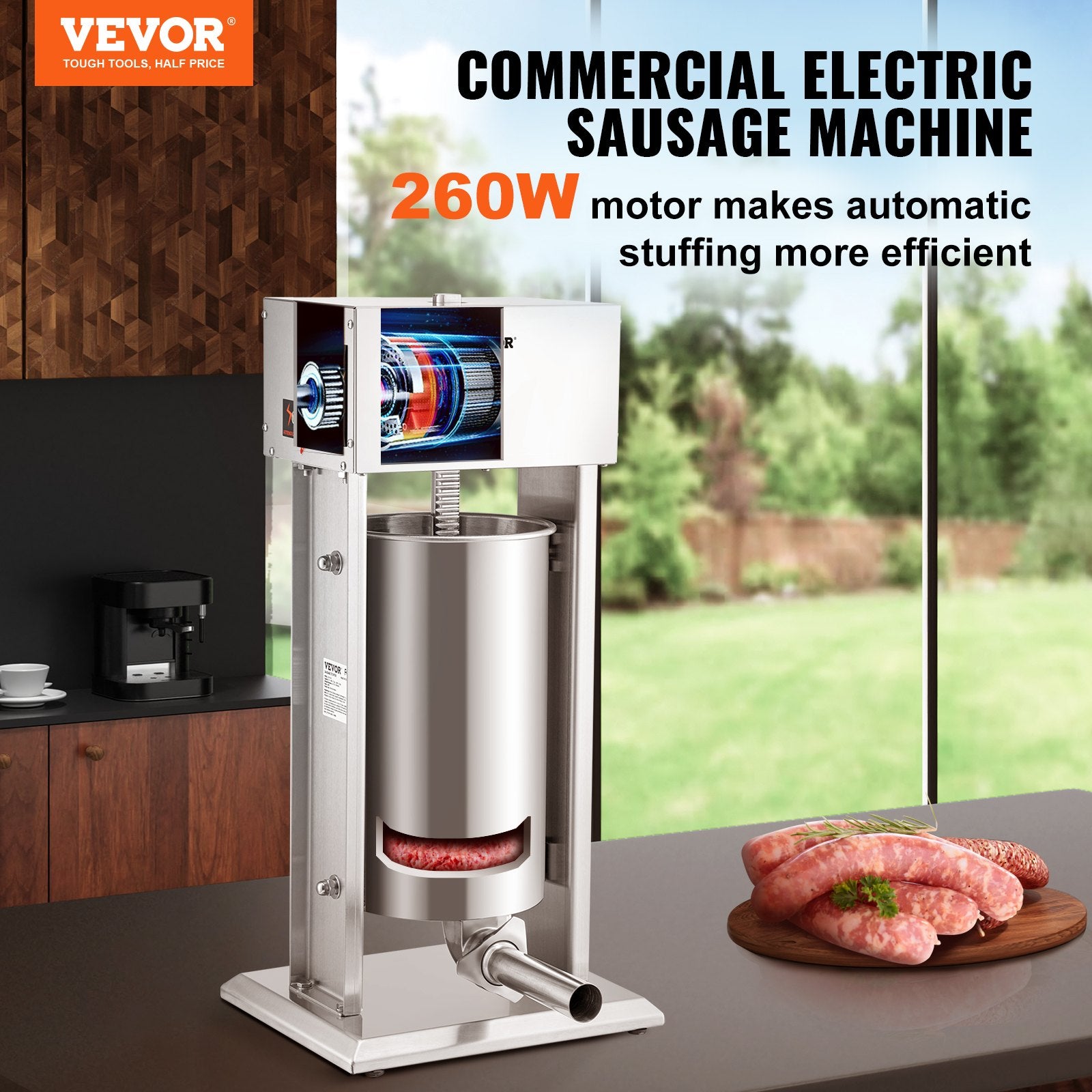 Electric Sausage Stuffer 15L Variable Speed Sausage Maker Stainless Steel V952-DDLSBX15L260W11X8V3