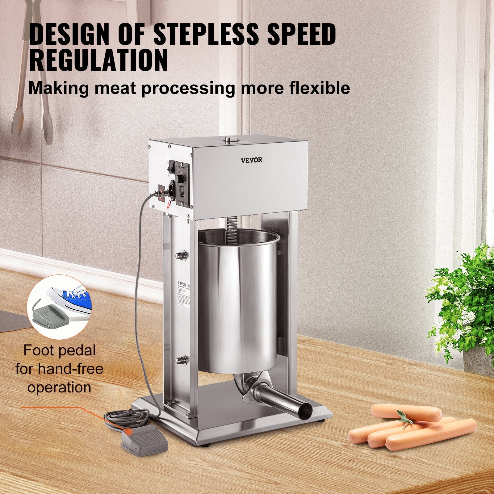 Electric Sausage Stuffer 15L Variable Speed Sausage Maker Stainless Steel V952-DDLSBX15L260W11X8V3