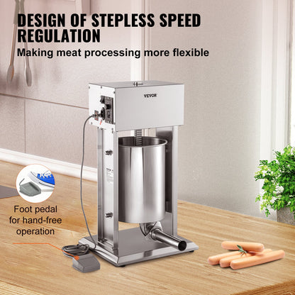Electric Sausage Stuffer 15L Variable Speed Sausage Maker Stainless Steel V952-DDLSBX15L260W11X8V3