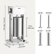 Electric Sausage Stuffer 15L Variable Speed Sausage Maker Stainless Steel V952-DDLSBX15L260W11X8V3