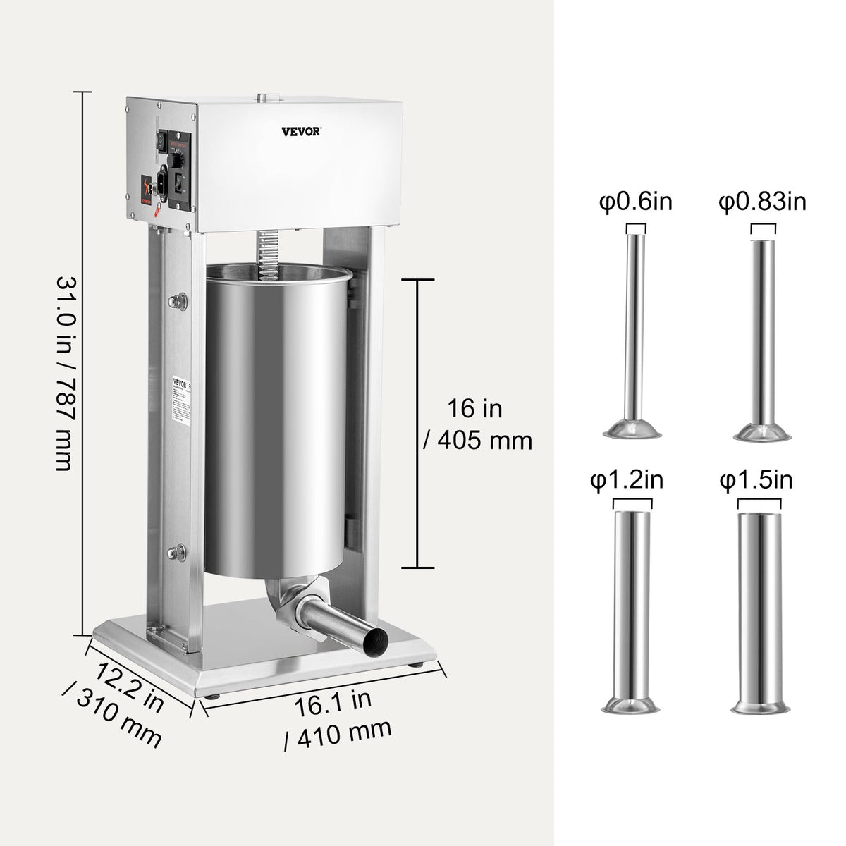 Electric Sausage Stuffer 15L Variable Speed Sausage Maker Stainless Steel V952-DDLSBX15L260W11X8V3
