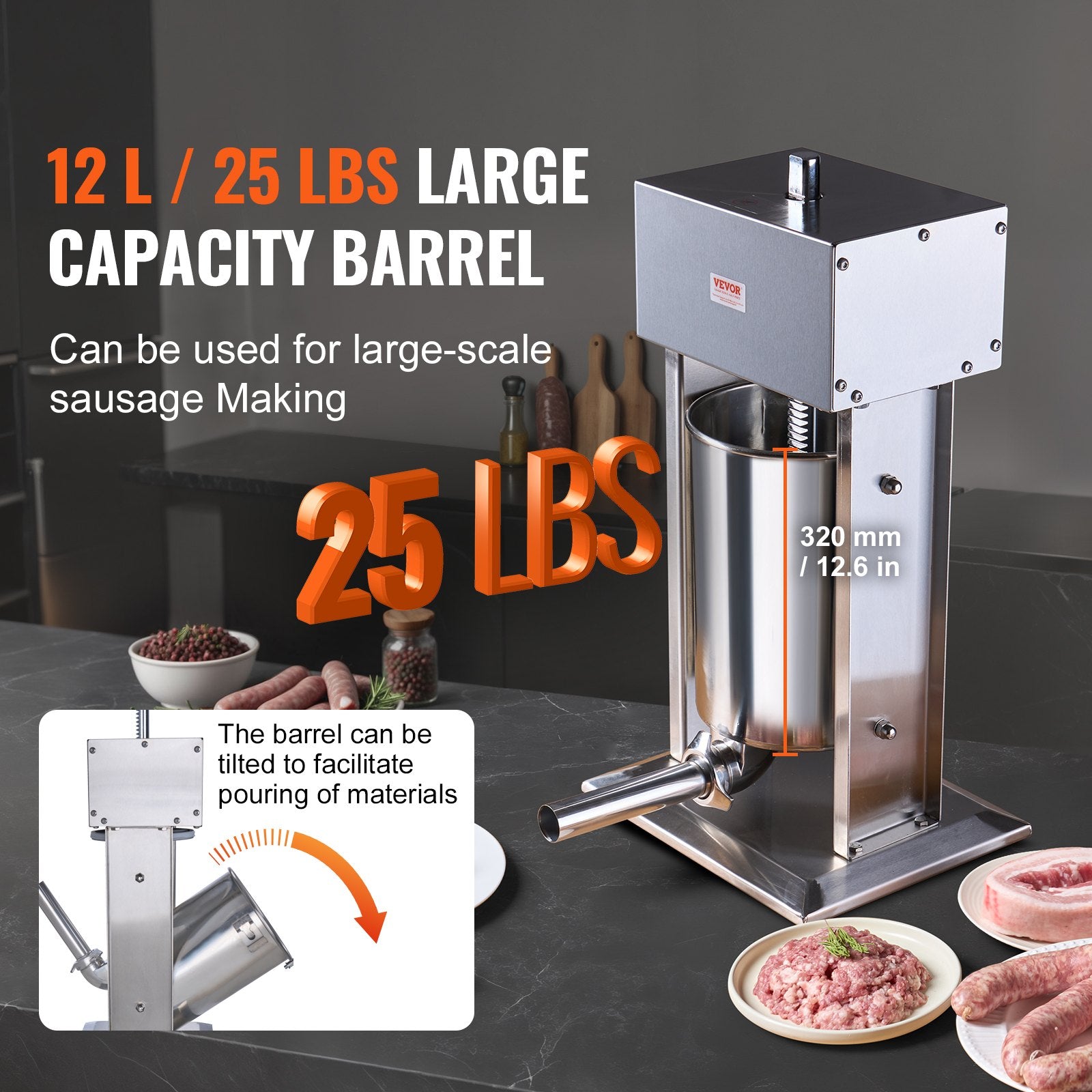 Electric Sausage Stuffer, 12 L / 25 LBS Vertical Meat Stuffer, 200W Motor, Stepless Speed Control and Foot V952-DDLSBXGGCJ12NGFTNV3