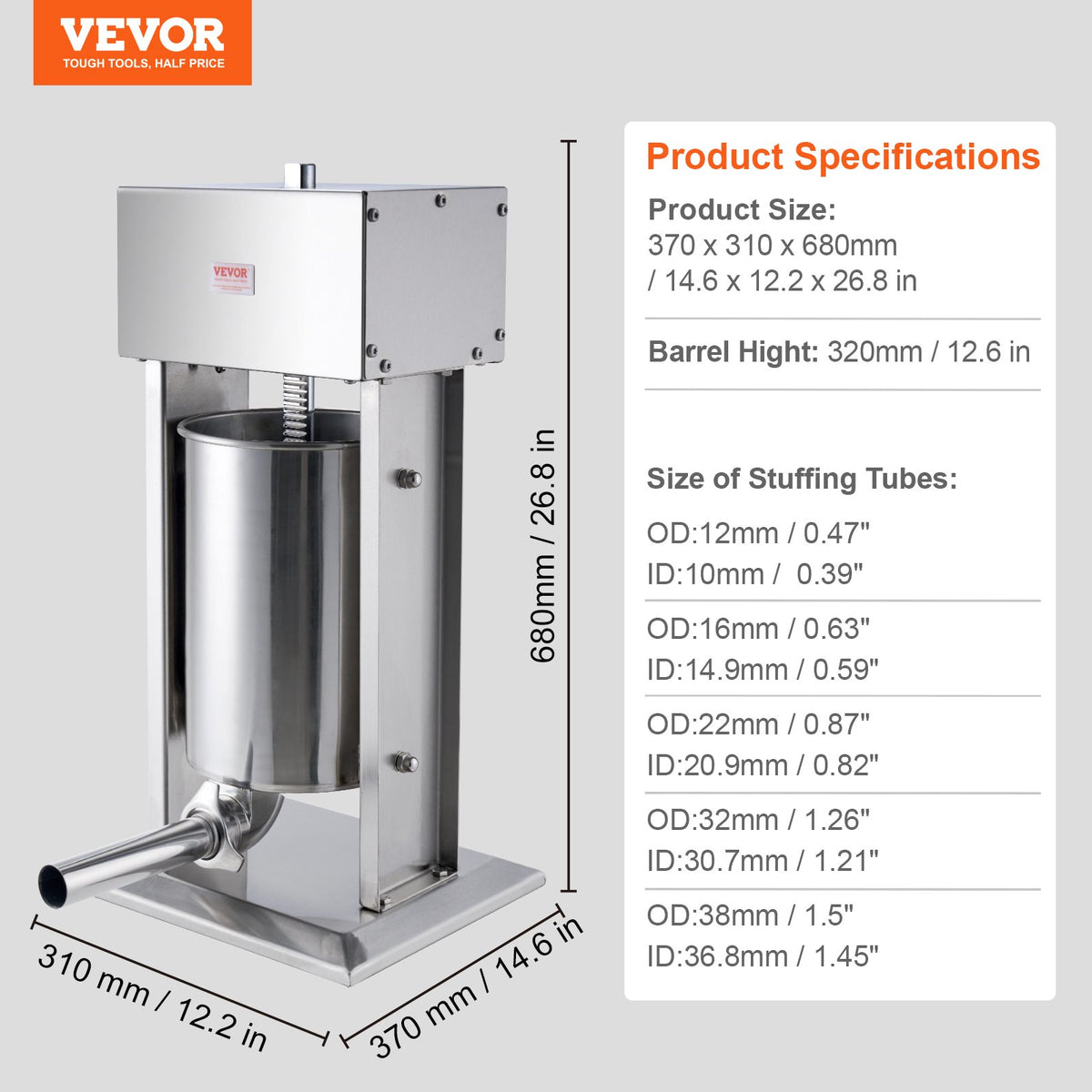 Electric Sausage Stuffer, 12 L / 25 LBS Vertical Meat Stuffer, 200W Motor, Stepless Speed Control and Foot V952-DDLSBXGGCJ12NGFTNV3