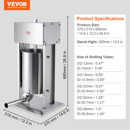 Electric Sausage Stuffer, 12 L / 25 LBS Vertical Meat Stuffer, 200W Motor, Stepless Speed Control and Foot V952-DDLSBXGGCJ12NGFTNV3