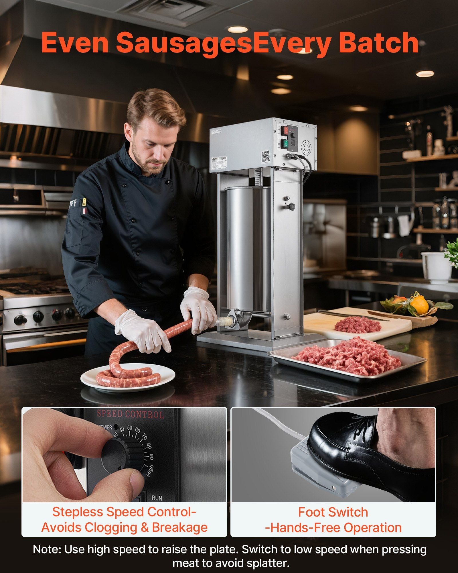 Electric Sausage Stuffer, 55 LBS / 25 L Vertical Meat Stuffer, Stepless Speed Control and Foot Pedal, V952-DDLSBXGGCJ250CTHB001V3