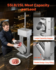 Electric Sausage Stuffer, 55 LBS / 25 L Vertical Meat Stuffer, Stepless Speed Control and Foot Pedal, V952-DDLSBXGGCJ250CTHB001V3