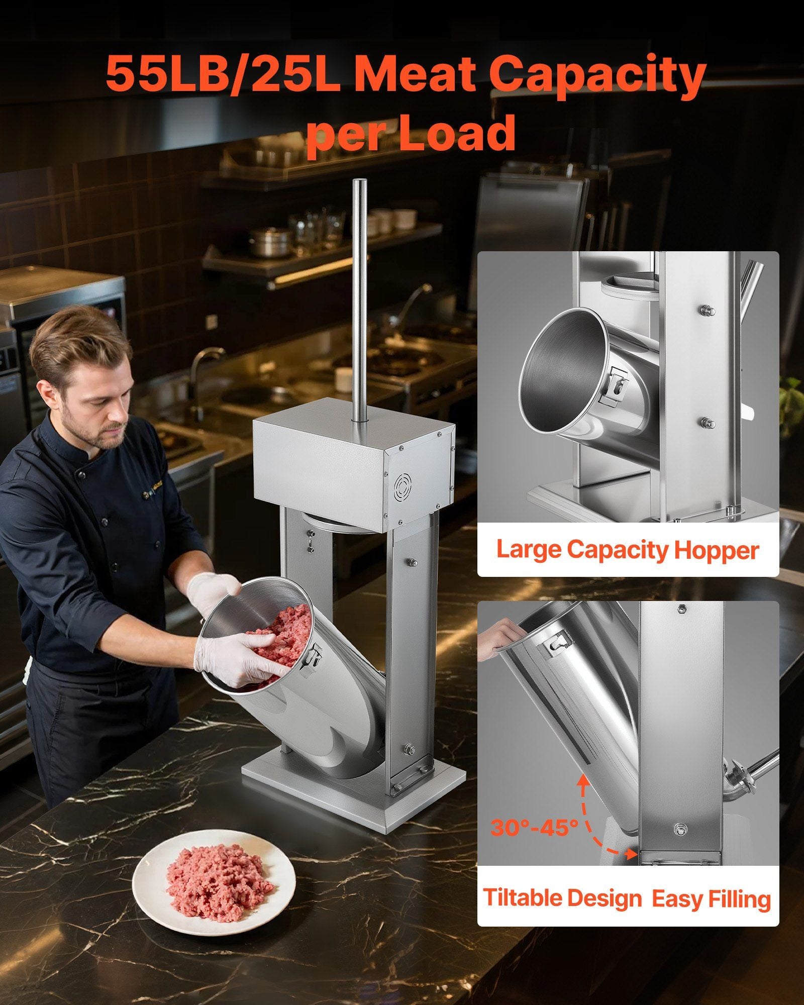 Electric Sausage Stuffer, 55 LBS / 25 L Vertical Meat Stuffer, Stepless Speed Control and Foot Pedal, V952-DDLSBXGGCJ250CTHB001V3