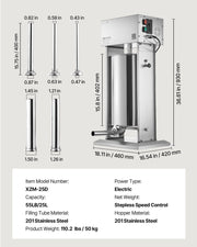 Electric Sausage Stuffer, 55 LBS / 25 L Vertical Meat Stuffer, Stepless Speed Control and Foot Pedal, V952-DDLSBXGGCJ250CTHB001V3