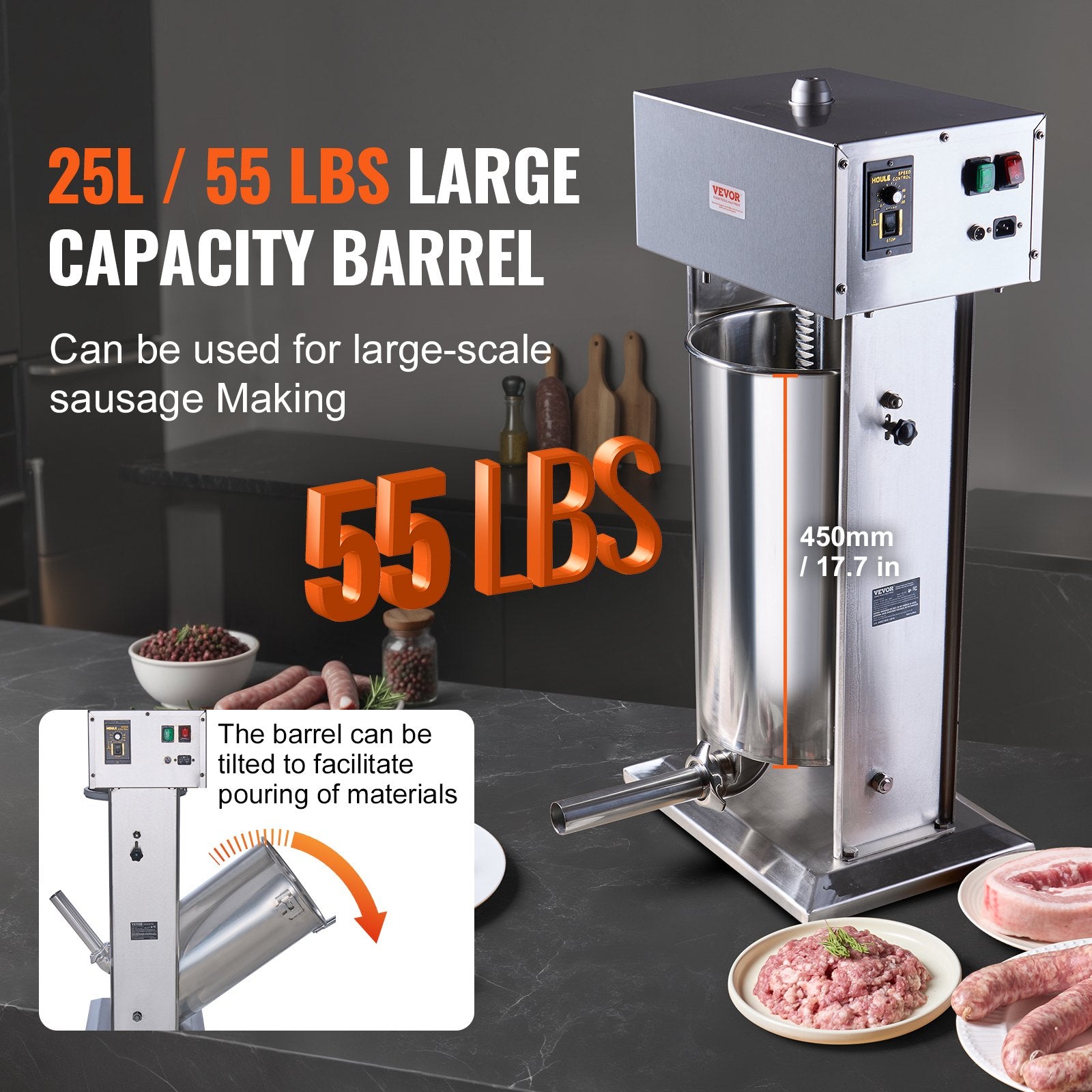 Electric Sausage Stuffer 25 L Vertical Meat Stuffer 304 Stainless Steel V952-DDLSBXGGCJ25A6NKXV3