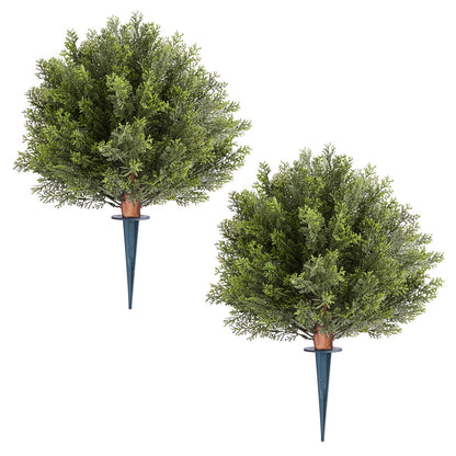 Artificial Topiary Cypress Trees with Ground Spike, 2 Set 406mm Faux Shrubs & Bushes Potted Plants, Fake Silk V952-DDMJCRGXJBS12L95S001V0