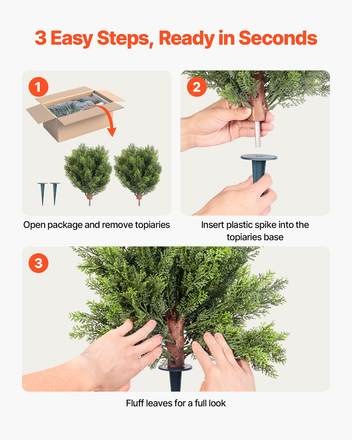 Artificial Topiary Cypress Trees with Ground Spike, 2 Set 406mm Faux Shrubs & Bushes Potted Plants, Fake Silk V952-DDMJCRGXJBS12L95S001V0