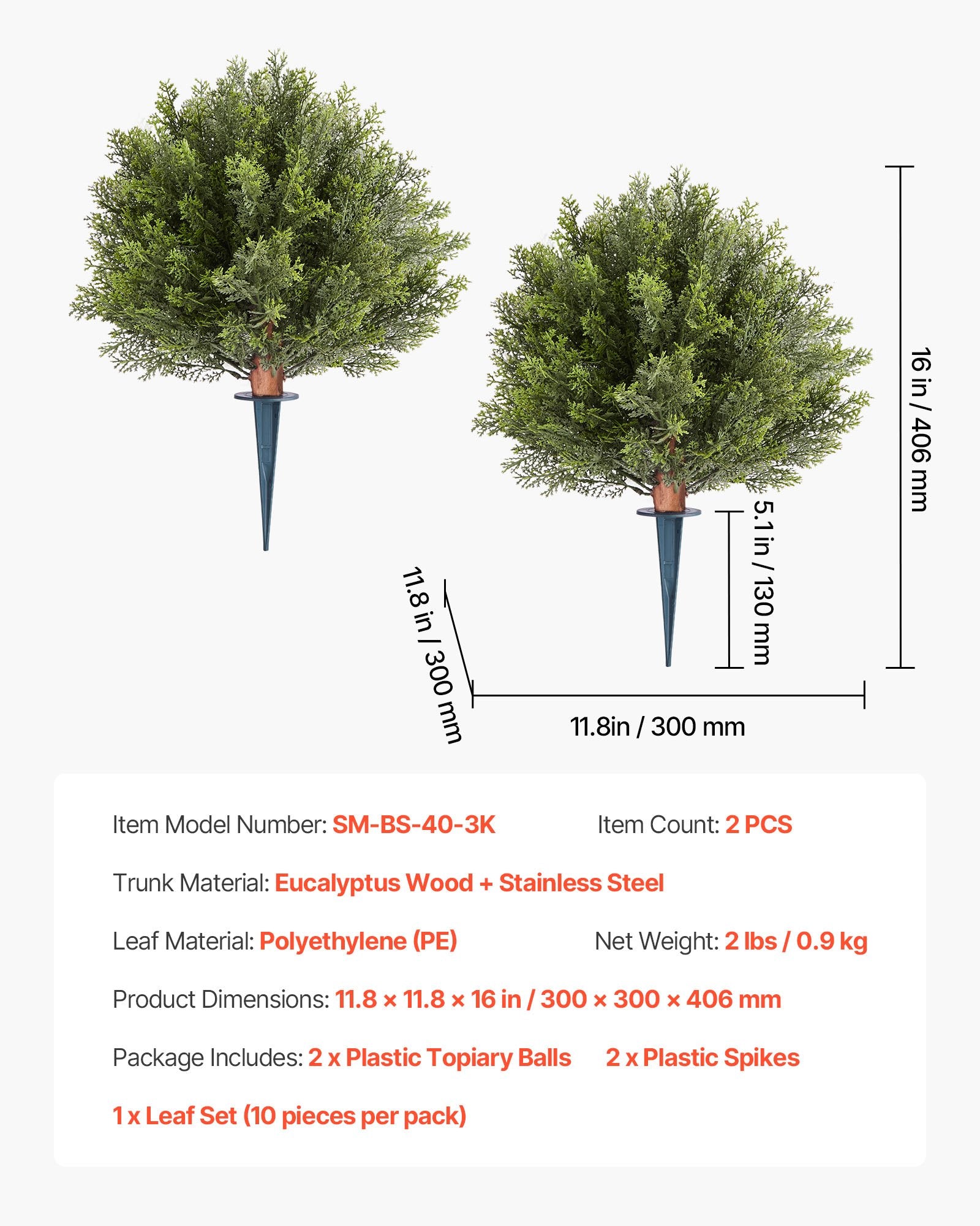 Artificial Topiary Cypress Trees with Ground Spike, 2 Set 406mm Faux Shrubs & Bushes Potted Plants, Fake Silk V952-DDMJCRGXJBS12L95S001V0
