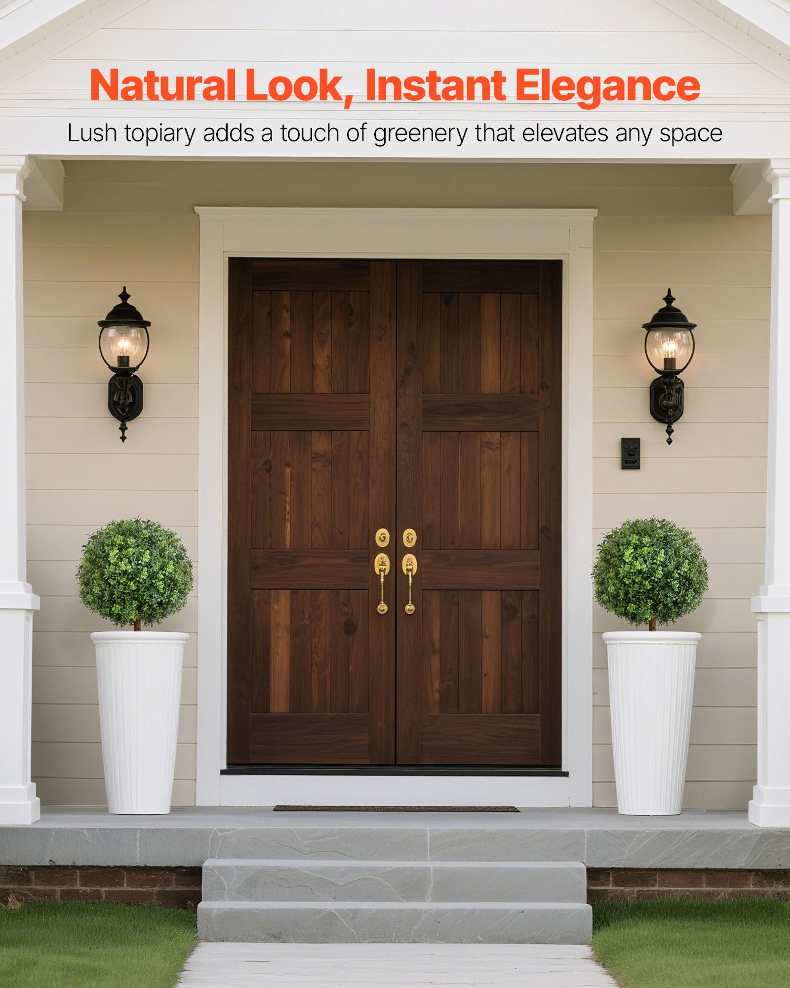 Artificial Topiary Boxwood Trees with Ground Spike, 2 Set 559mm Faux Shrubs & Bushes Potted Plants, Fake Silk V952-DDMJCRGXJHYMH3FA0001V0