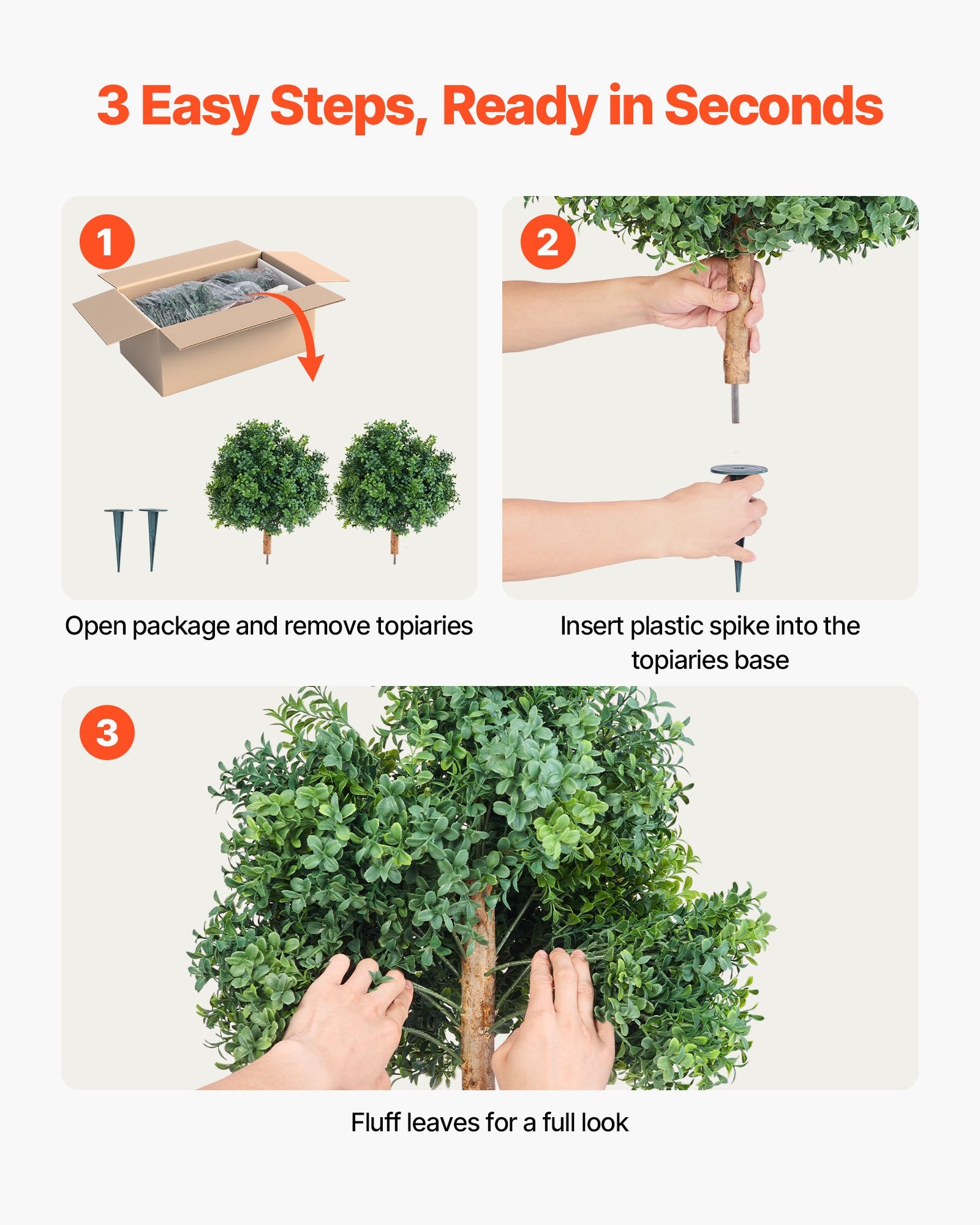 Artificial Topiary Boxwood Trees with Ground Spike, 2 Set 559mm Faux Shrubs & Bushes Potted Plants, Fake Silk V952-DDMJCRGXJHYMH3FA0001V0