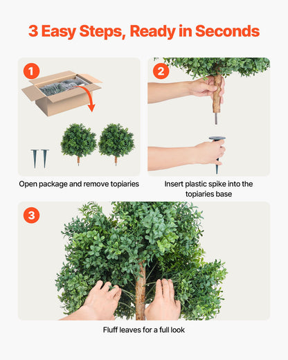 Artificial Topiary Boxwood Trees with Ground Spike, 2 Set 559mm Faux Shrubs & Bushes Potted Plants, Fake Silk V952-DDMJCRGXJHYMH3FA0001V0
