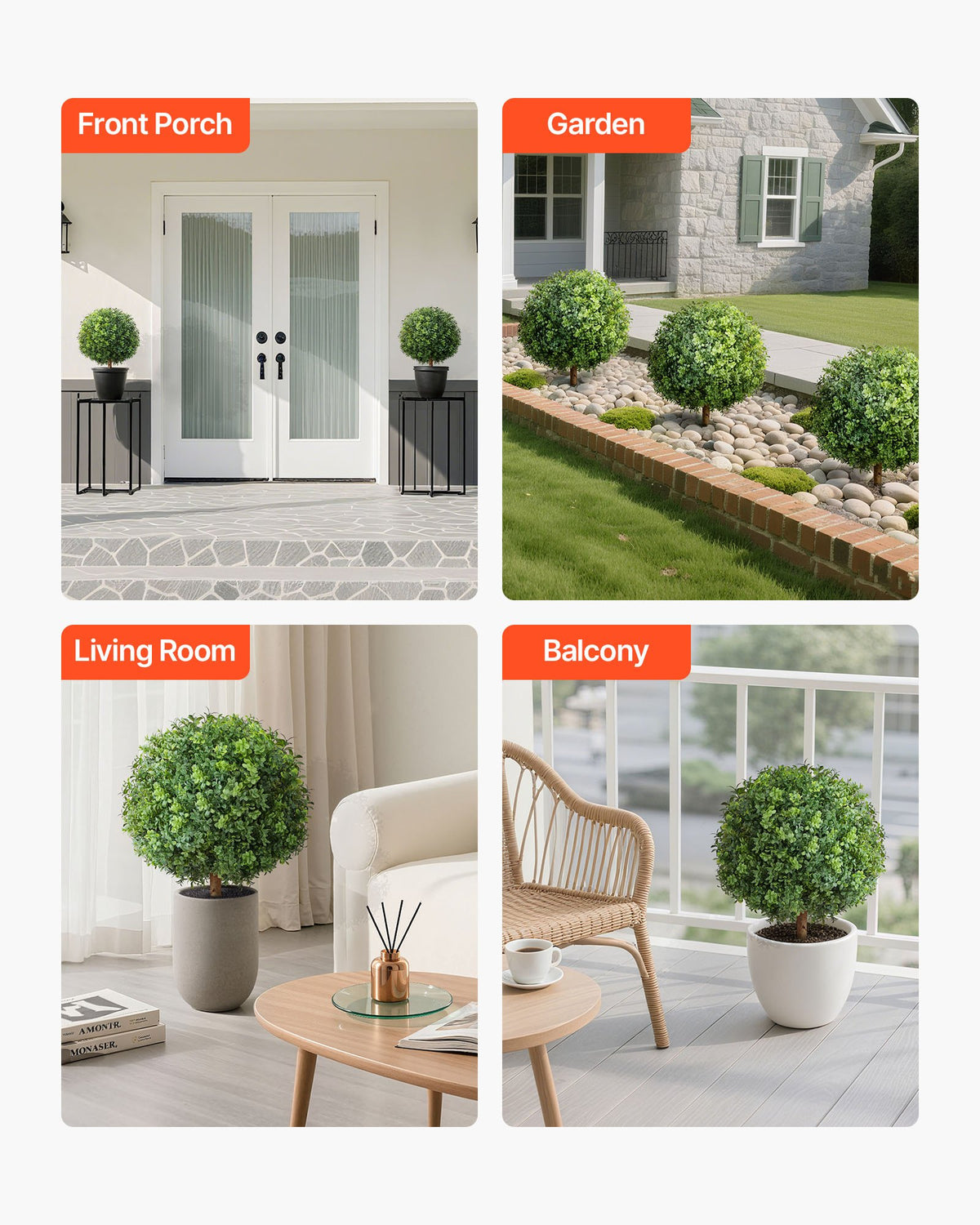Artificial Topiary Boxwood Trees with Ground Spike, 2 Set 559mm Faux Shrubs & Bushes Potted Plants, Fake Silk V952-DDMJCRGXJHYMH3FA0001V0