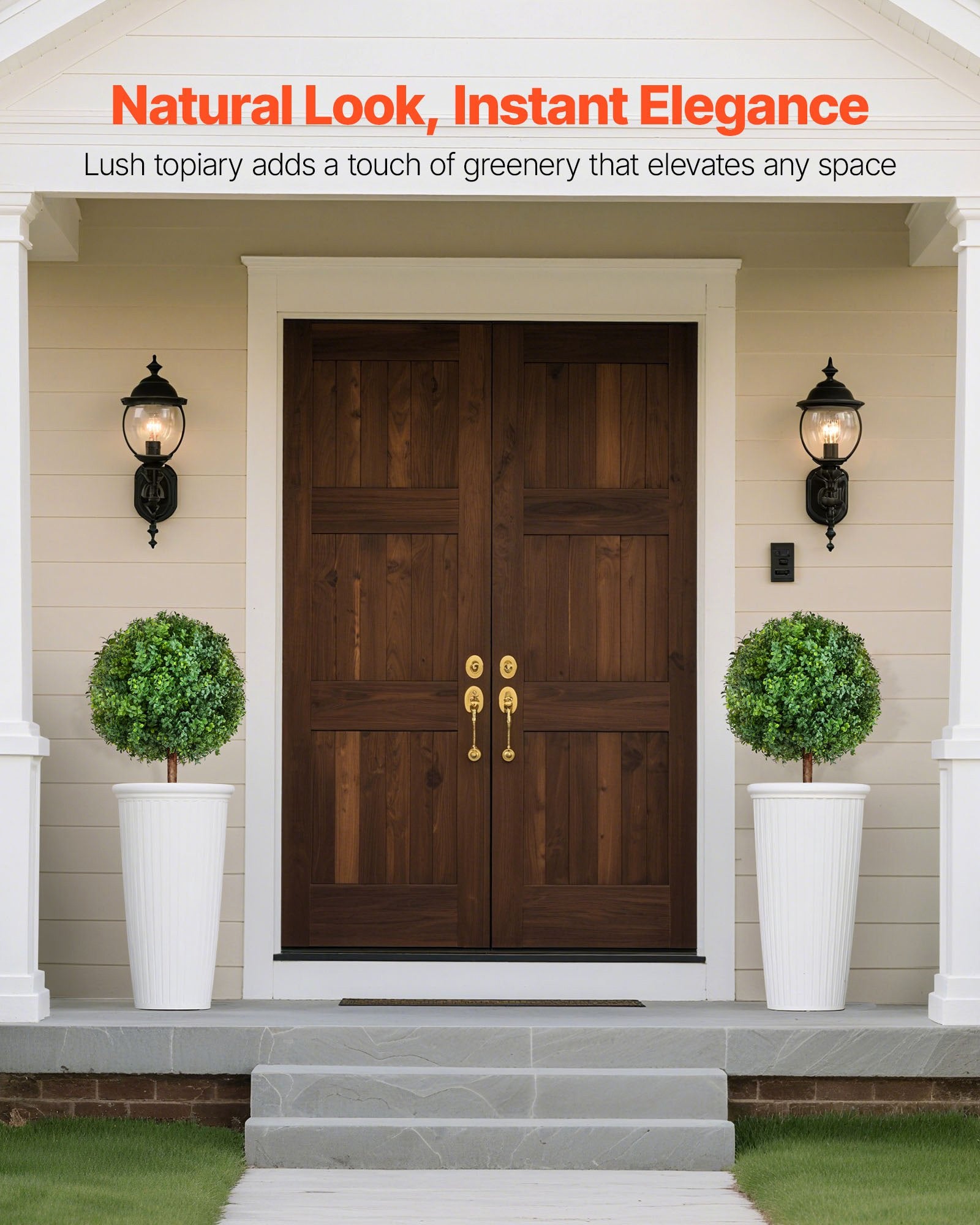 Artificial Topiary Boxwood Trees with Ground Spike, 2 Set 686mm Faux Shrubs & Bushes Potted Plants, Fake Silk V952-DDMJCRGXJHYMXNYUV001V0