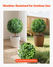 Artificial Topiary Boxwood Trees with Ground Spike, 2 Set 686mm Faux Shrubs & Bushes Potted Plants, Fake Silk V952-DDMJCRGXJHYMXNYUV001V0