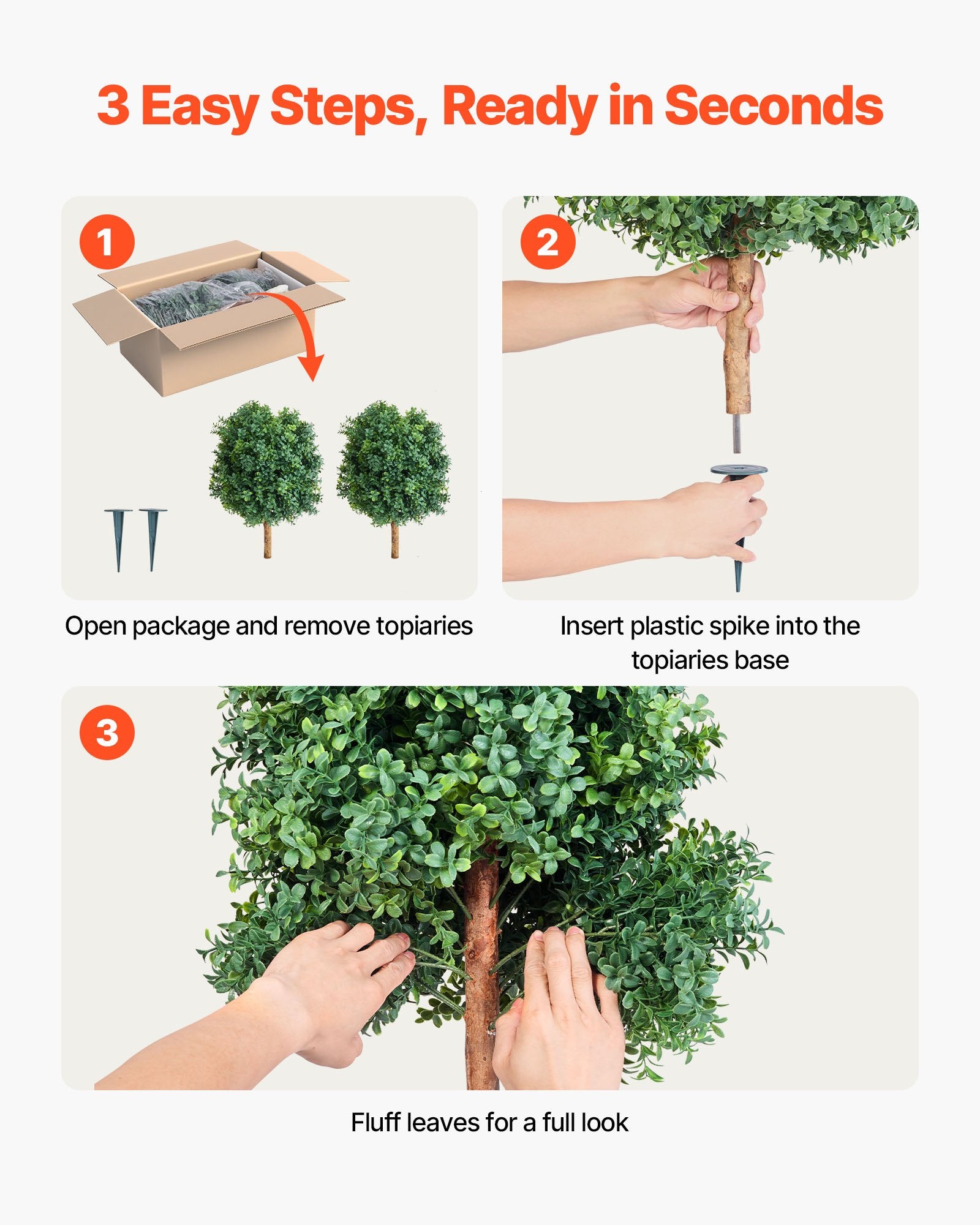 Artificial Topiary Boxwood Trees with Ground Spike, 2 Set 686mm Faux Shrubs & Bushes Potted Plants, Fake Silk V952-DDMJCRGXJHYMXNYUV001V0