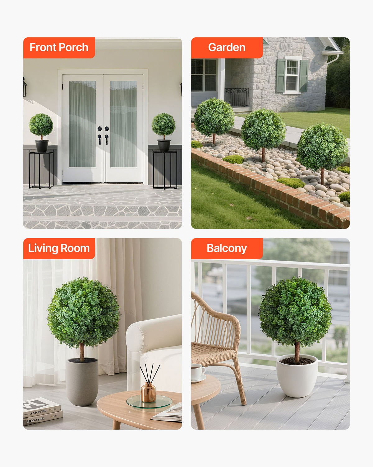 Artificial Topiary Boxwood Trees with Ground Spike, 2 Set 686mm Faux Shrubs & Bushes Potted Plants, Fake Silk V952-DDMJCRGXJHYMXNYUV001V0