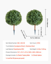 Artificial Topiary Boxwood Trees with Ground Spike, 2 Set 686mm Faux Shrubs & Bushes Potted Plants, Fake Silk V952-DDMJCRGXJHYMXNYUV001V0