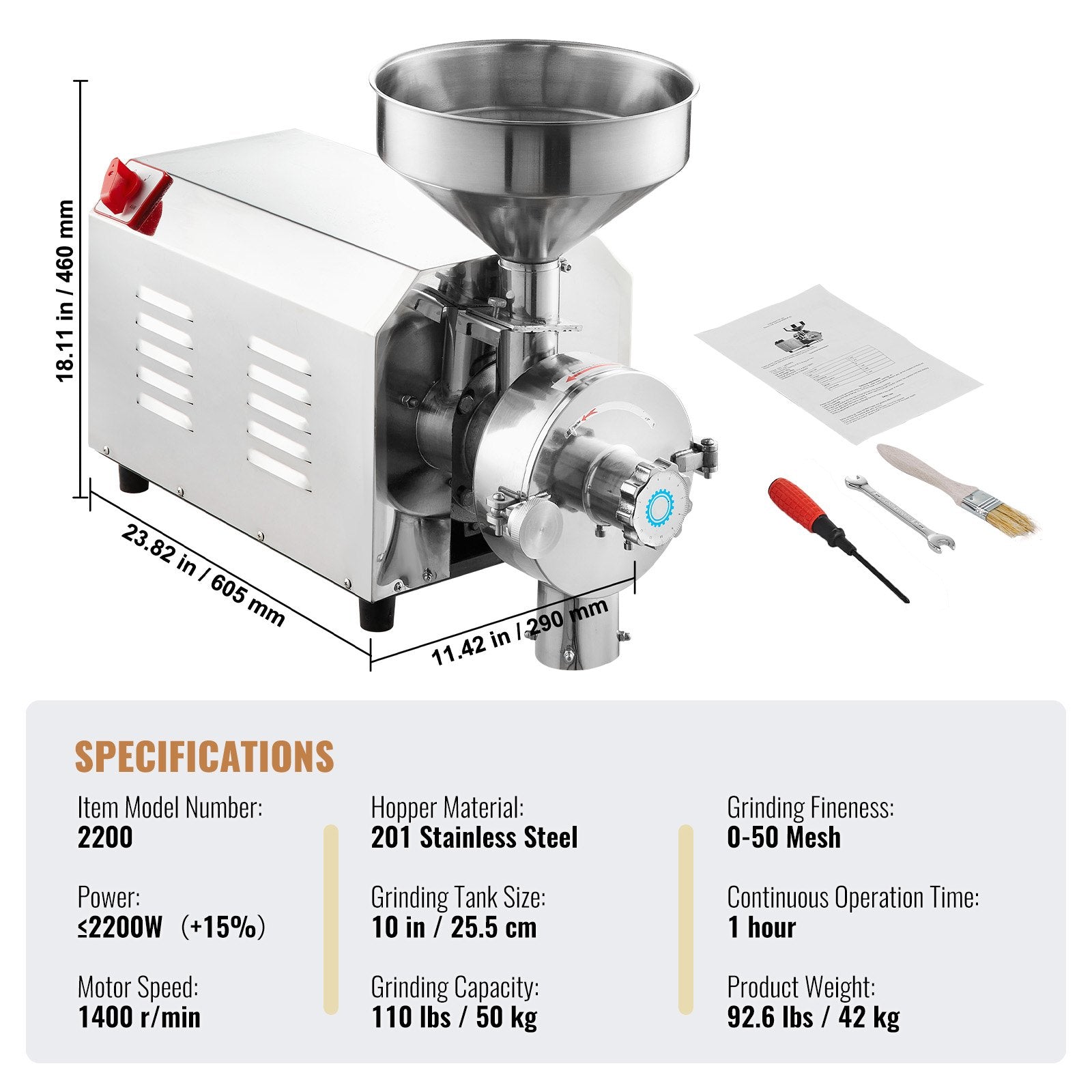Grain Grind Mill Grain Grinding Machine 2200W Food Processing Machinery V952-DDMPSGWYMJBXIBMNIV3