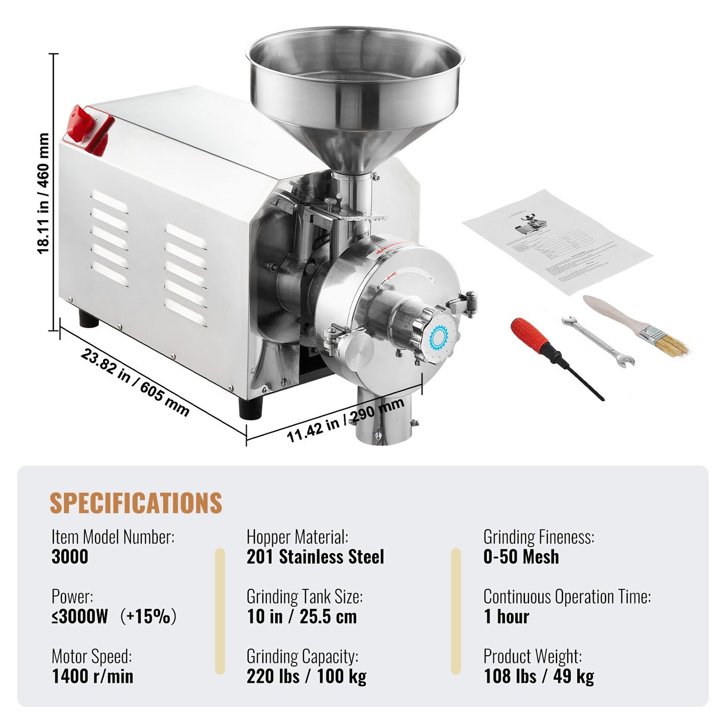 Grain Grind Mill Grain Grinding Machine 3000W Food Processing Machinery V952-DDMPSGWYMJBXSPVJXV3