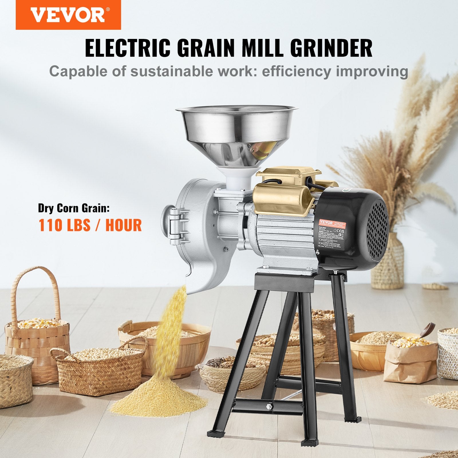 3000W Electric Grain Grinder Corn Wheat Flour Cereal Mill Wet & Dry V952-DDMPSGWYMJLJOM53QV3