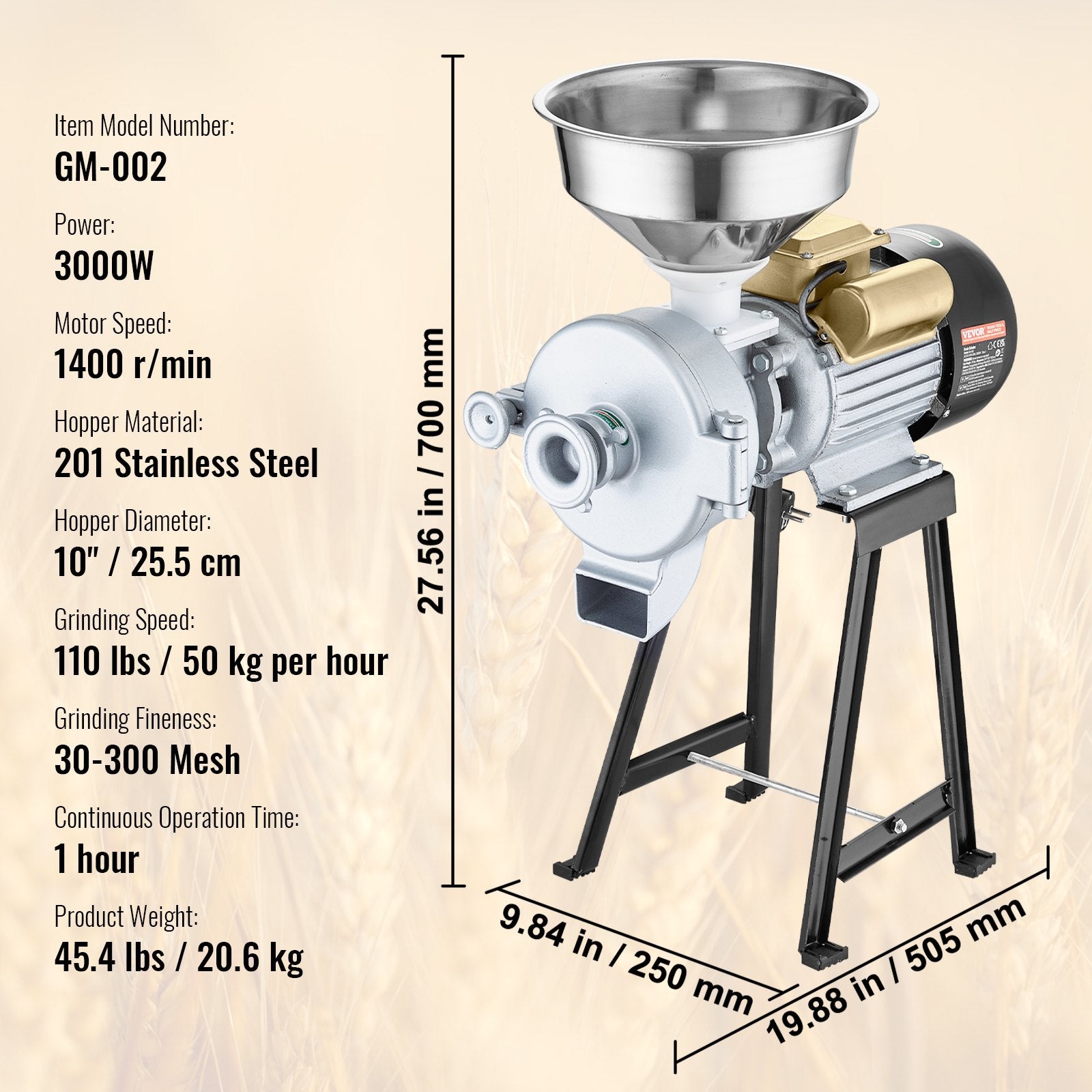 3000W Electric Grain Grinder Corn Wheat Flour Cereal Mill Wet & Dry V952-DDMPSGWYMJLJOM53QV3