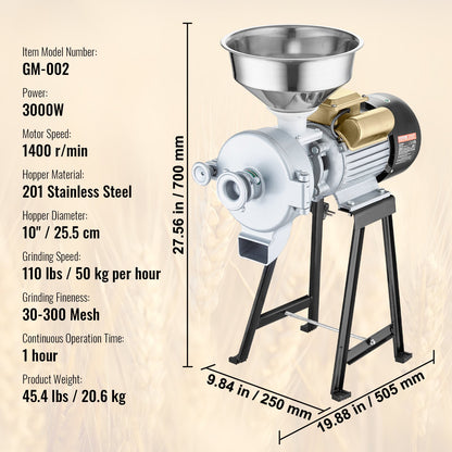 3000W Electric Grain Grinder Corn Wheat Flour Cereal Mill Wet & Dry V952-DDMPSGWYMJLJOM53QV3