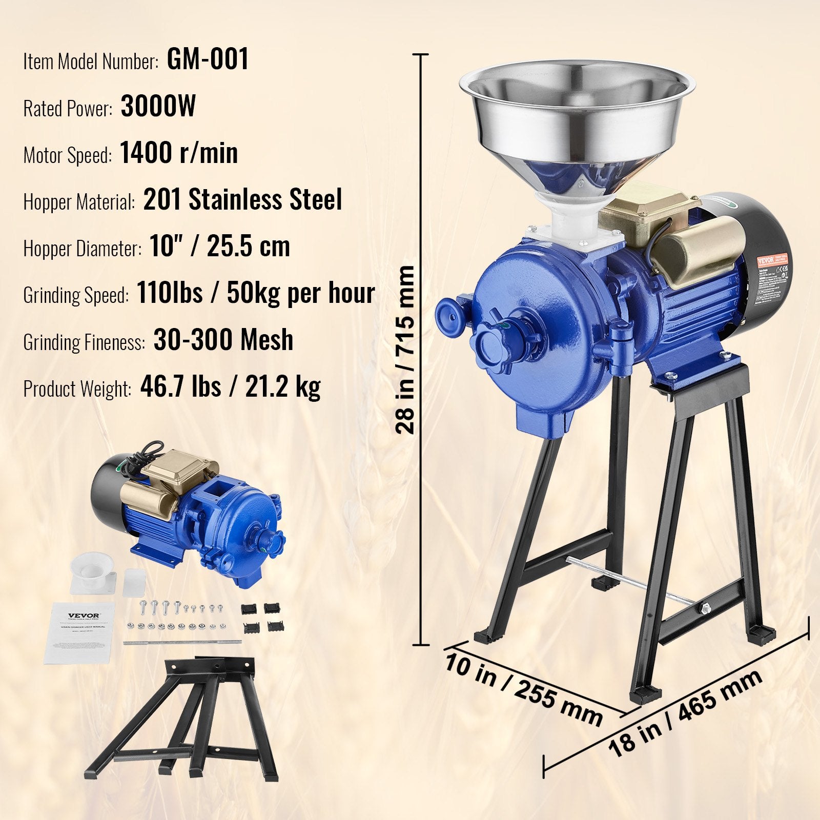 3000W Electric Grain Grinder Corn Wheat Flour Cereal Mill Dry Grinder V952-DDMPSGWYMJZTWGW67V3