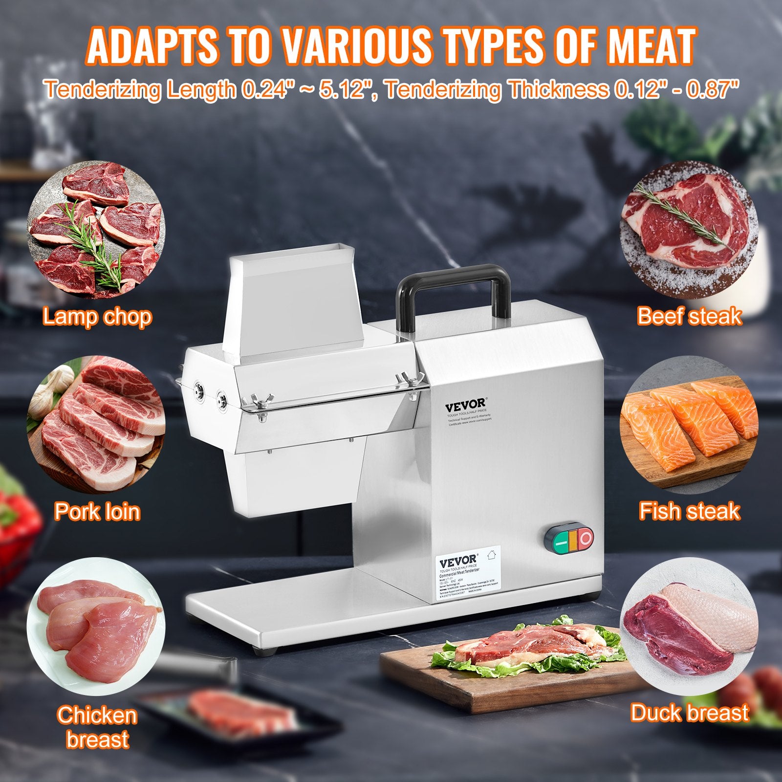 Commercial Meat Tenderizer, Heavy Duty Stainless Steel Kitchen Tool with Handle, Meat Tong, and Cleaning V952-DDNRJ17INCH4R7F1XV3