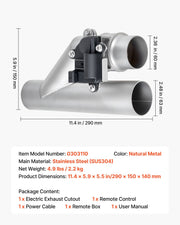 Electric Exhaust Cutout, 63.5 mm Universal Stainless Steel Exhaust Valve Kit with One Controller Remote Kit, V952-DDPQQDQWGK25MI3HN001V9