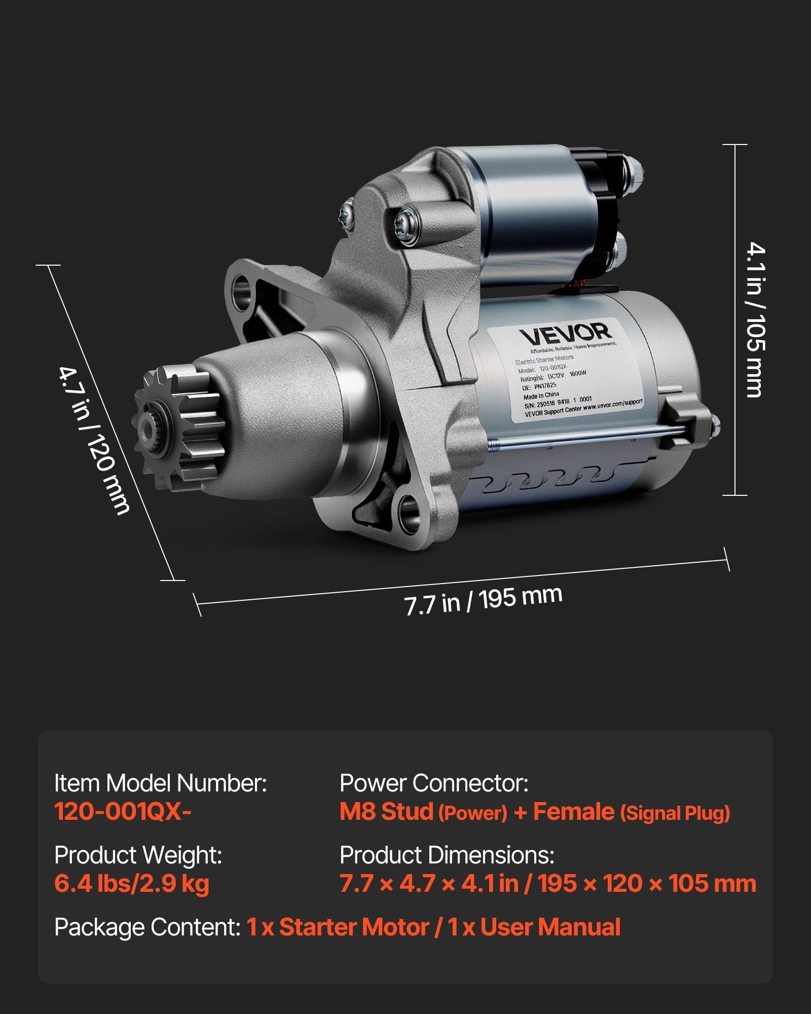 Starter 17825, Starter Motor Replacement Compatible with Toyota Camry V6 3.5L 2007-2017, Lexus ES350 V6 3.5L V952-DDQDMDPN17823B4EI001V9