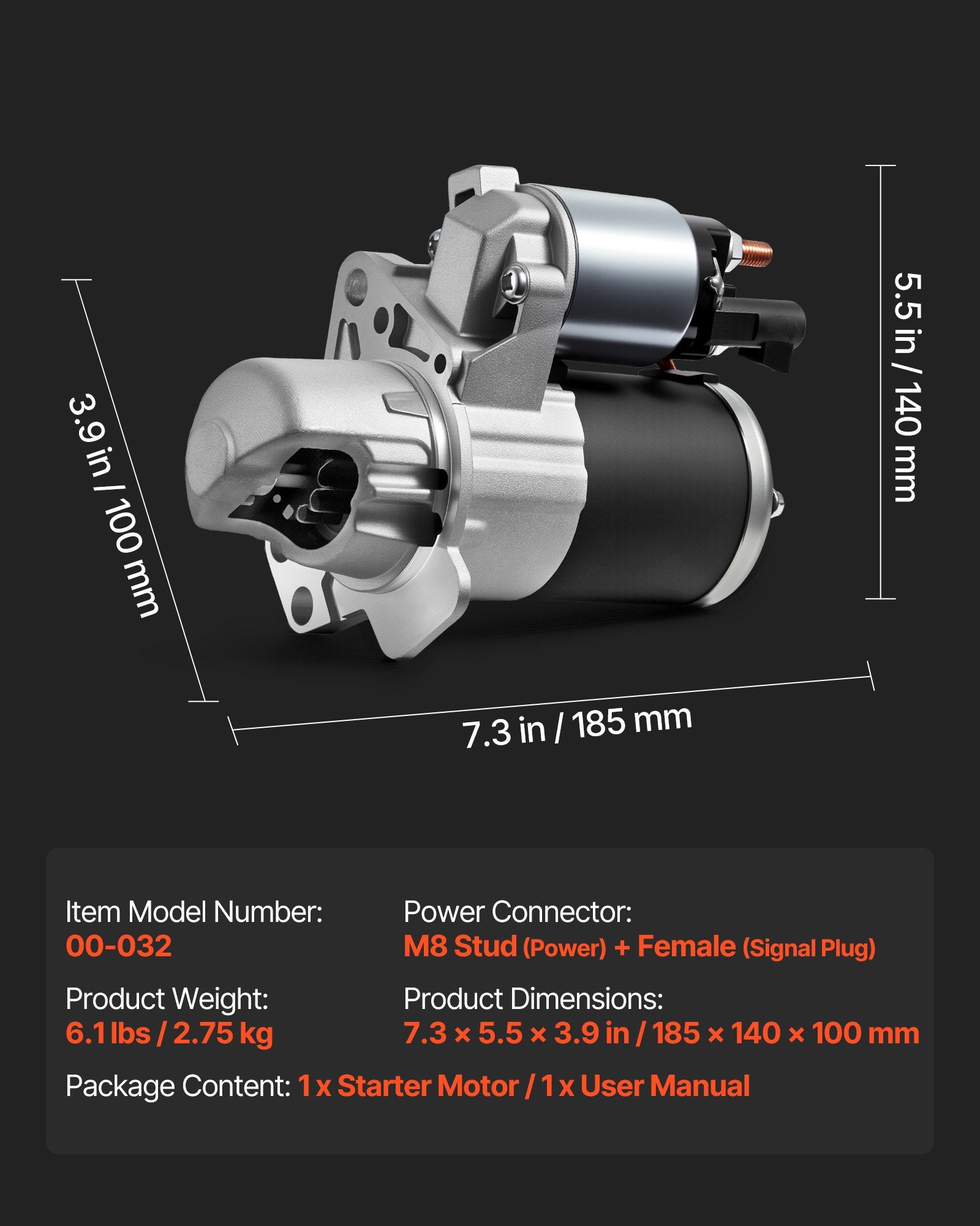 Starter 17986, Starter Motor Replacement Compatible with Buick 3.6L V6 06-08, Cadillac SRX 3.0L V6 10-11, V952-DDQDMDPN17984J8R3001V9