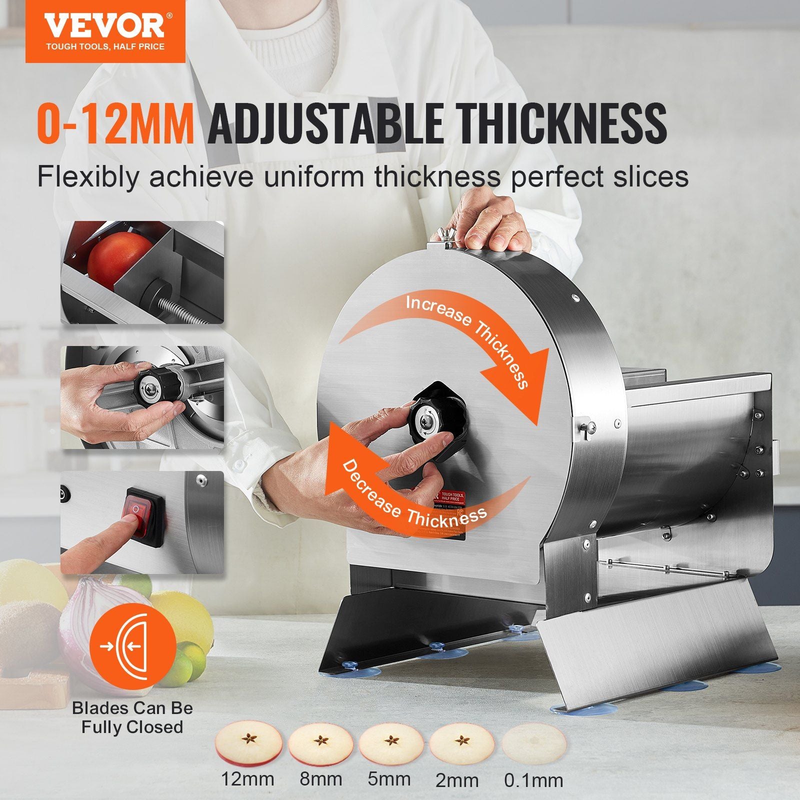 Electric Vegetable Slicer, 0-0.5"/0-12mm Thickness Adjustable Commercial Slicer Machine, Convertible to V952-DDSCQPJBXG00D1ME3V3