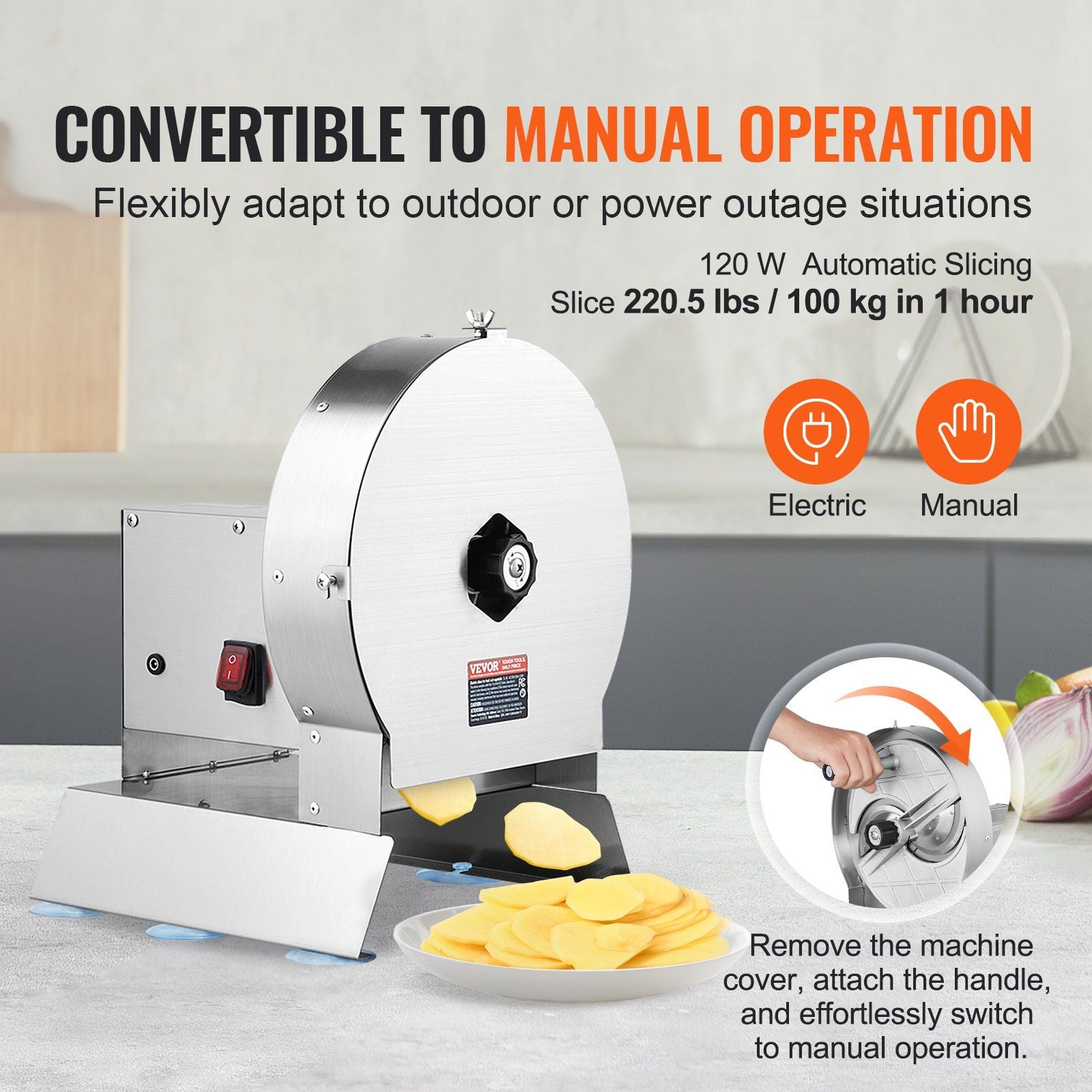 Electric Vegetable Slicer, 0-0.5"/0-12mm Thickness Adjustable Commercial Slicer Machine, Convertible to V952-DDSCQPJBXG00D1ME3V3