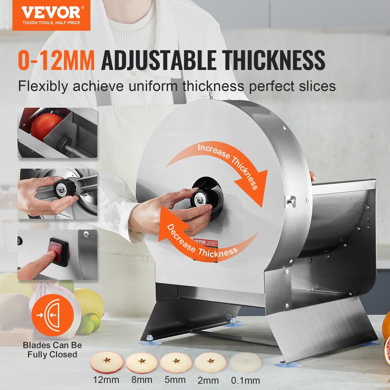 Electric Vegetable Slicer, 0-0.5"/0-12mm Thickness Adjustable Commercial Slicer Machine, Convertible to V952-DDSCQPJBXG133TSLKV3