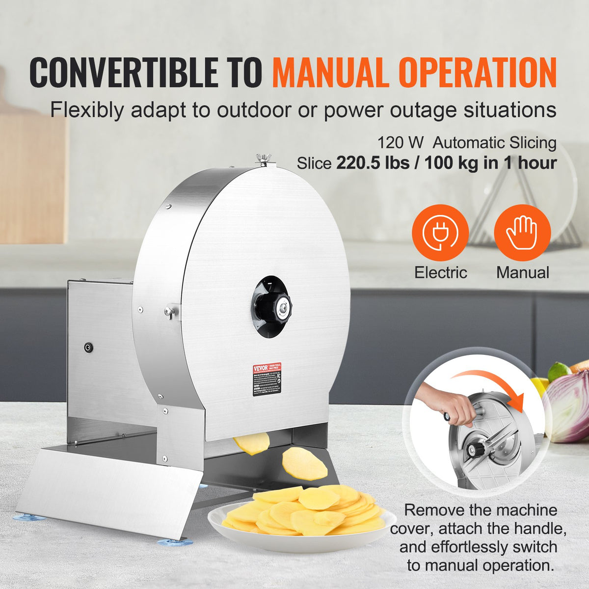 Electric Vegetable Slicer, 0-0.5"/0-12mm Thickness Adjustable Commercial Slicer Machine, Convertible to V952-DDSCQPJBXG133TSLKV3