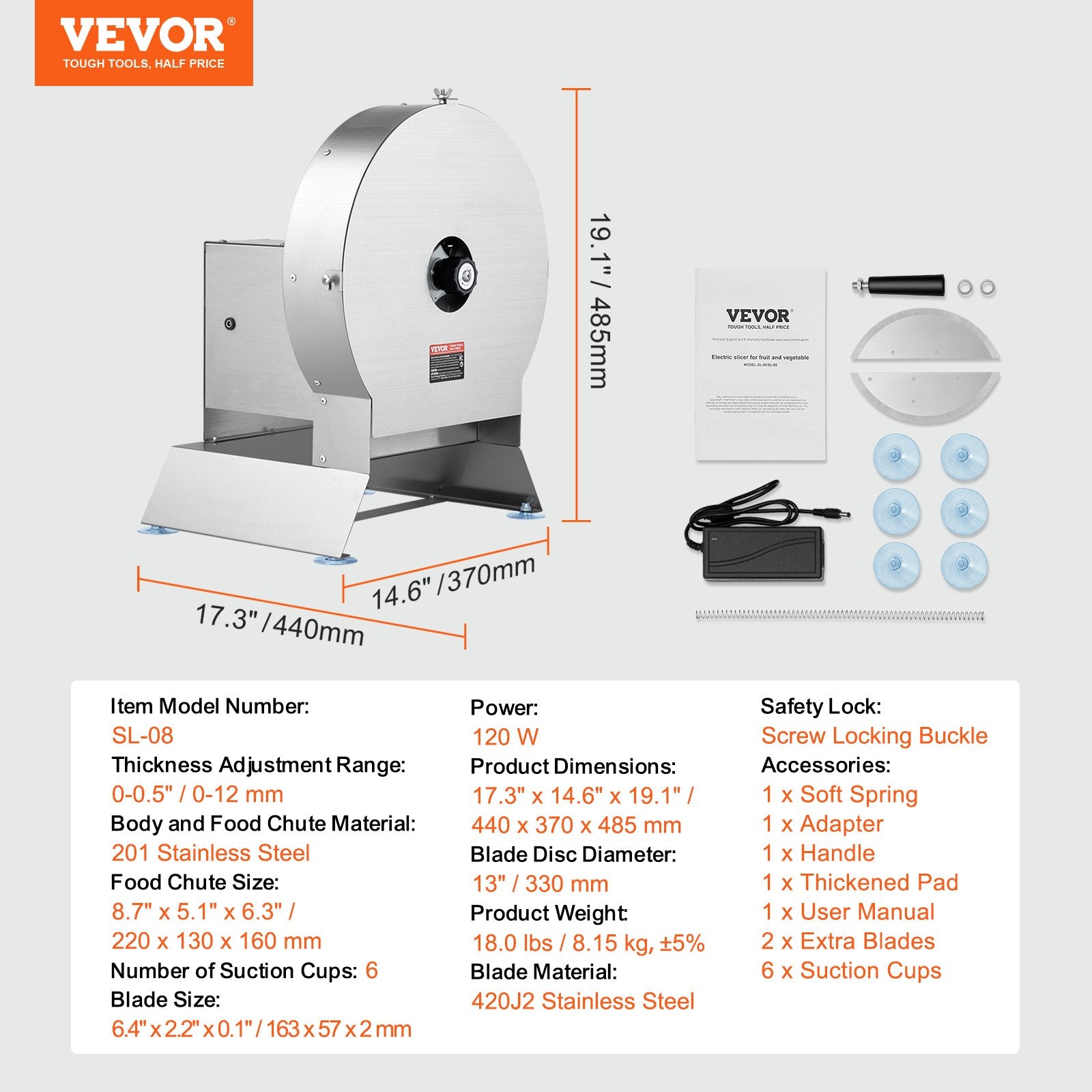Electric Vegetable Slicer, 0-0.5"/0-12mm Thickness Adjustable Commercial Slicer Machine, Convertible to V952-DDSCQPJBXG133TSLKV3