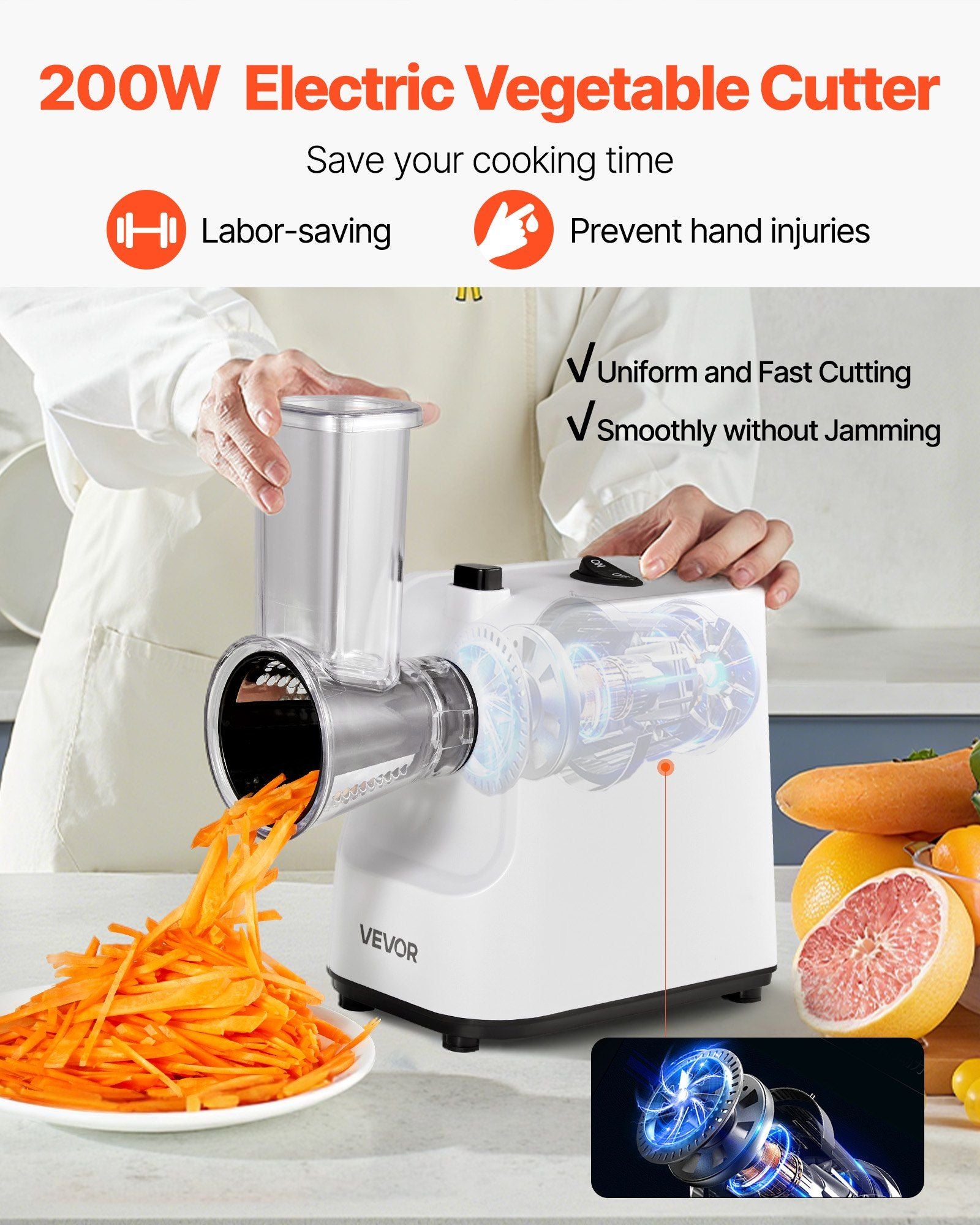 Electric Cheese Grater Salad Maker, 200W Salad Shooter, Electric Vegetable Slicer Shredder Chopper for Fruits V952-DDSCQPJSL5PD9UHP8002V3