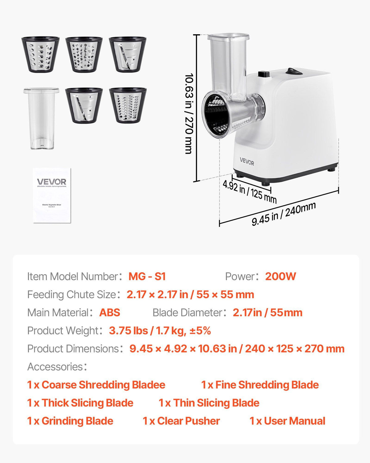 Electric Cheese Grater Salad Maker, 200W Salad Shooter, Electric Vegetable Slicer Shredder Chopper for Fruits V952-DDSCQPJSL5PD9UHP8002V3