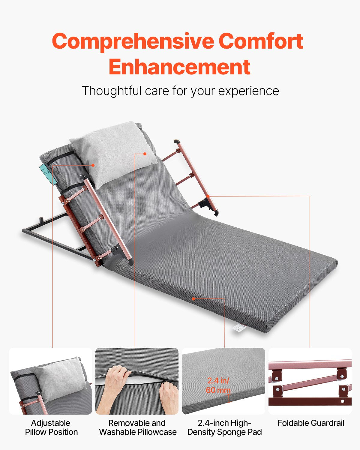 Electric Lifting Backrest 136 kg 4-68 degrees Adjustable with Folable Guardrail, 1910 x 960 mm V952-DDSJQBQSJKB94JIWQ001V3
