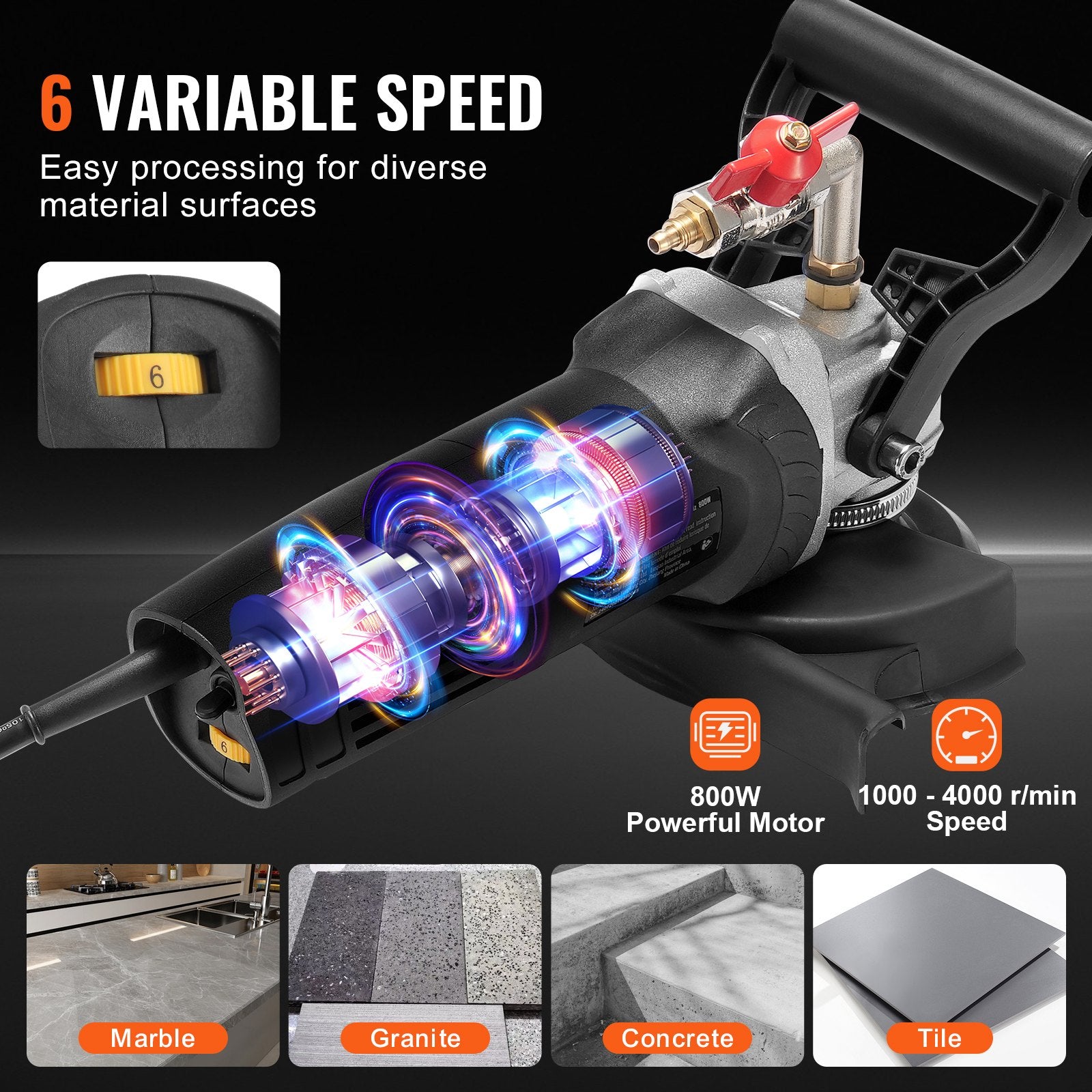 Wet Stone Polisher 4-Inch Electric Granite Polisher with 6 Speed & 7 Pads V952-DDSSPGJTZYPJHPVHMV3