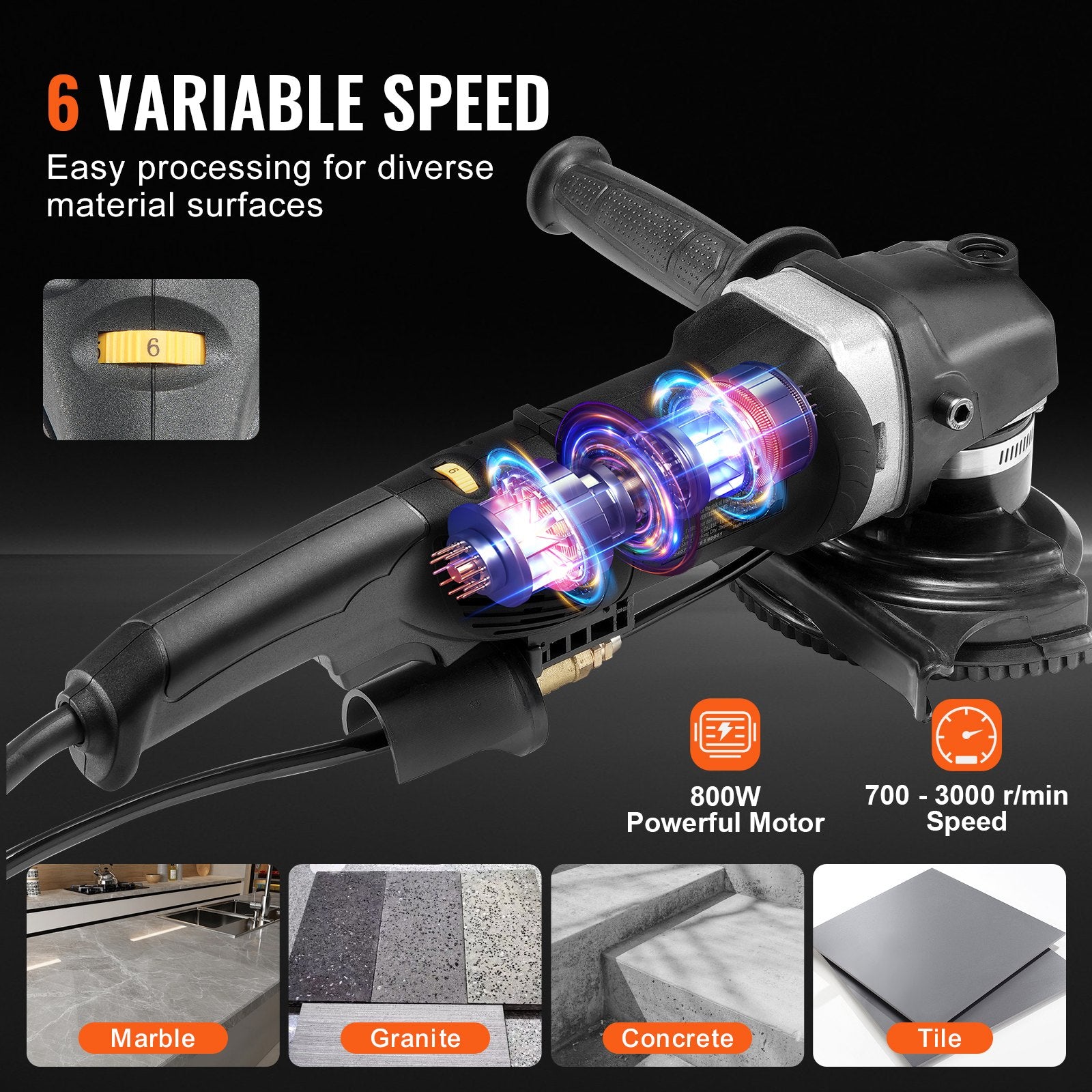 Wet Stone Polisher 4-Inch 800W Electric Concrete Polisher 6 Speed 7 Pads V952-DDSSPGJTZYPJQ91Y0V3