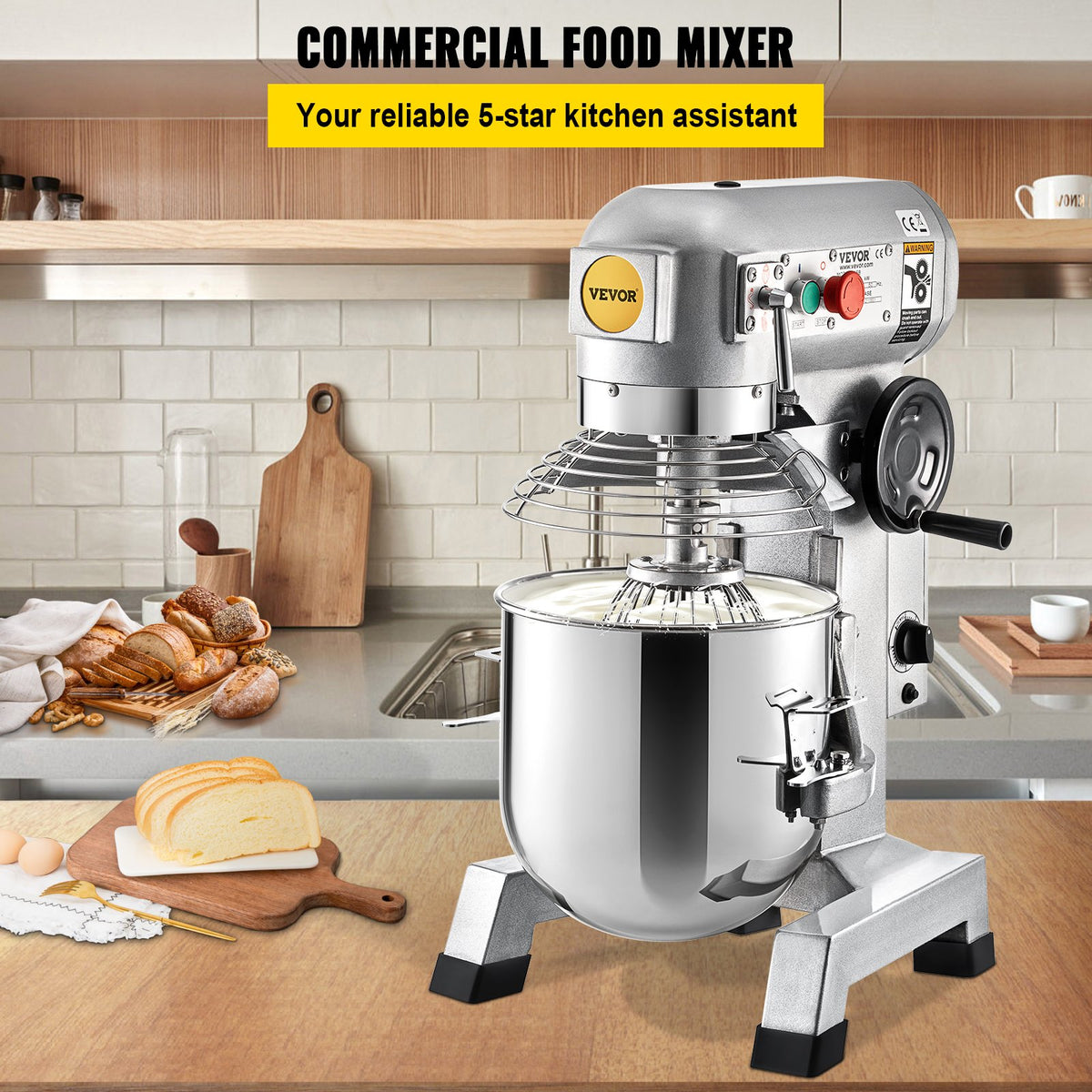 Commercial Stand Mixer, 850W Heavy Duty Electric Food Mixer, 15Qt Stainless Steel Bowl with 3 Speeds V952-DDSYJ15QT220V9V5GV3