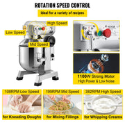 Commercial Food Mixer 30Qt, Food Mixer Commercial with Timing Function, 1100W Stainless Steel Bowl Heavy Duty V952-DDSYJ30QT220VQJUUV3